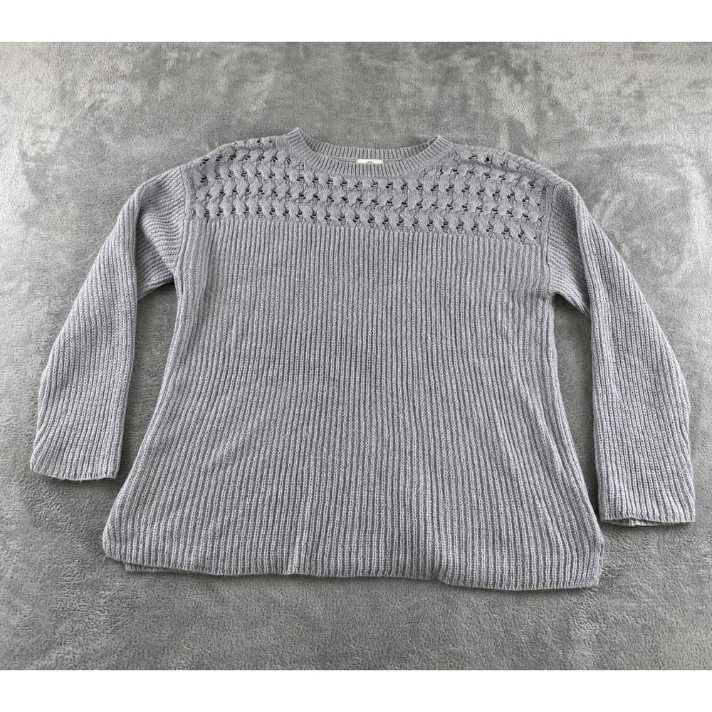 St Johns Bay Womens PXXL Gray Metallic Ribbed Pointelle CrewNeck Sweater Shimmer